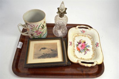 Lot 173 - Cantonese mug, silver collared decanter, porcelain dish and a pair of Thornburn engravings