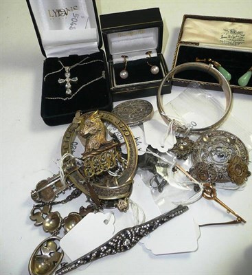 Lot 207 - Assorted silver, marcasite and paste jewellery, earrings, a seed pearl brooch etc
