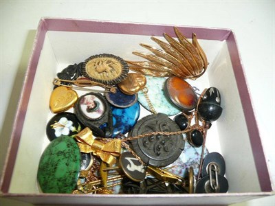Lot 208 - A Ruskin brooch (a.f.), a quantity of enamel panels, a seed pearl set stick pin and others,...