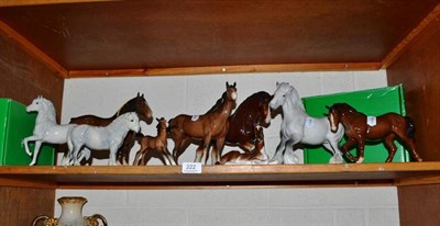 Lot 222 - Five Beswick horses, foal, Shetland pony and a pottery shire horse and foal (9)
