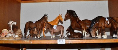 Lot 226 - Two Beswick shire horses, two other Beswick horses, three foals, a donkey, Royal Doulton...