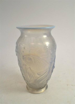 Lot 233 - A North East opaque vase moulded with fish, signed