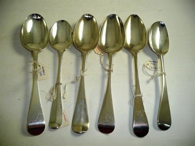 Lot 254 - Six various Hanoverian and Old English pattern spoons, various marks and makers, London 1722-1805