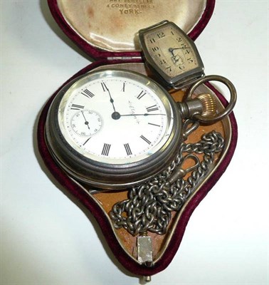 Lot 258 - Elgin pocket watch stamped '925', a chain and a 1920's/1930's silver watch