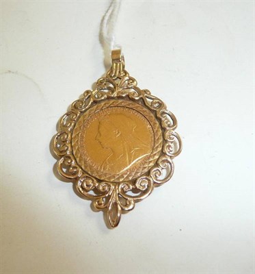 Lot 275 - A Victorian half sovereign loose mounted in a 9ct gold pendant mount