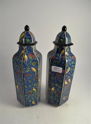 Lot 327 - Pair of Doulton blue ground vases and covers