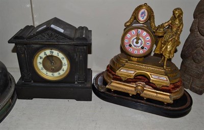 Lot 357 - Gilt metal mantel clock and a black slate clock