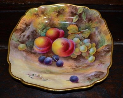 Lot 389 - A Royal Worcester fruit painted porcelain square-shaped dish with gilt gadroon boarder, H H...