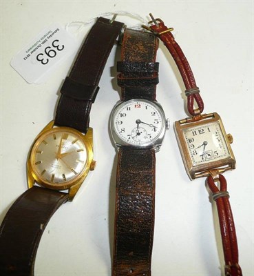 Lot 393 - 9ct gold wristwatch and two others