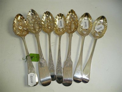 Lot 395 - A pair of 18th century Old English pattern tablespoons, later re-worked as berry spoons with bright