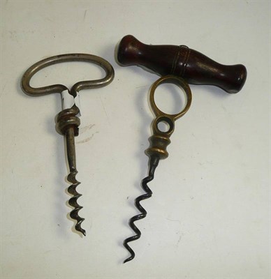 Lot 396 - Two straight pull corkscrews, one stamped