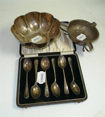 Lot 400 - Lobed silver bowl, ash tray and coffee spoons