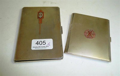 Lot 405 - A silver cigarette case with engine turned decoration, Birmingham 1948, and another with a...