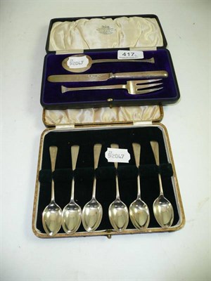 Lot 417 - Six silver teaspoons and a three piece silver Christening set