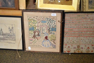 Lot 476 - 19th century framed sampler worked by 'Mary Ha*e, Middlesbro, Aged 8', embroidered picture of...