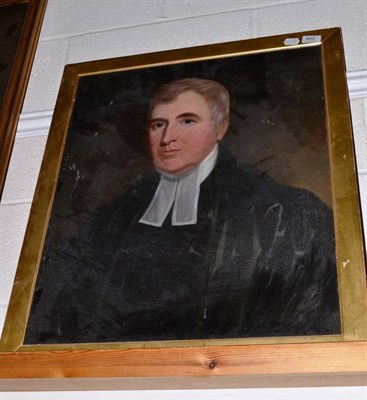 Lot 482 - 19th century English school portrait of a clergyman, oil on panel, 63cm x 52.5cm