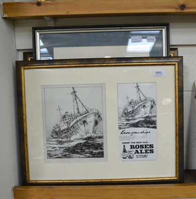 Lot 484 - Two black ink drawings by Allanson Hick, FRIBA, 'Whitby Trawler', 'Hull and Fleetwood Trawler'...