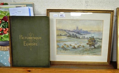 Lot 487 - One volume 'Picturesque Europe' and a watercolour of Durham