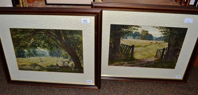 Lot 492 - Two oil pictures depicting haymaking