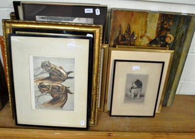 Lot 494 - A pair of 19th century prints in verre-eglomise framed, an etching of York, a signed etching of two