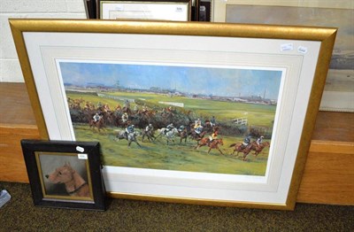 Lot 499 - A framed limited edition Bob Champion signed Grand National print with an oil of a dog