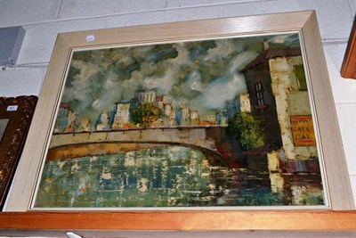 Lot 500 - T Corbet, Parisian scene, bridge over the Seine, oil on canvas