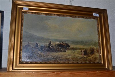 Lot 505 - An unsigned 19th century oil on board of a haymaking scene