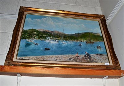 Lot 513 - Stan Baldock, oil on canvas yachts in bay