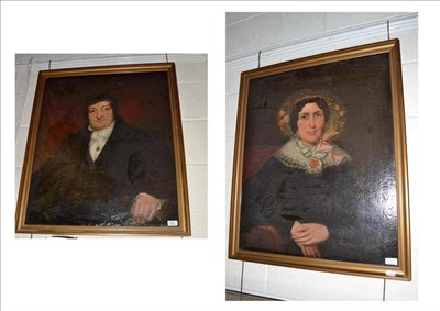 Lot 522 - 19th century English school pair of portraits, lady 75.5cm x 62.5cm, and gentleman 75.5cm x 62.5cm