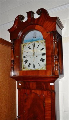 Lot 538 - Mahogany longcase clock, eight day with painted arched dial, Wilsa, Guisborough