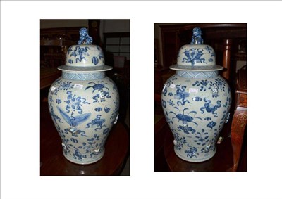 Lot 567 - Pair of Chinese blue and white vases with lids