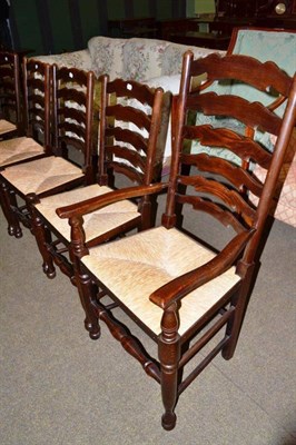 Lot 608 - Six ladder back chairs with rush seats