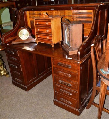 Lot 616 - Edwardian oak desk with tambour front