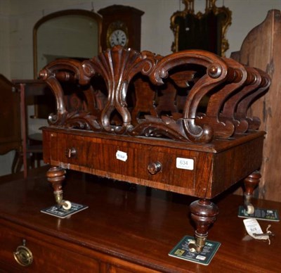 Lot 634 - A William IV rosewood four division Canterbury with turned spindle legs, shell carved dividers...