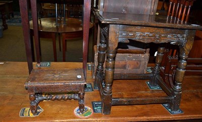 Lot 639 - An oak joint stool and a smaller stool