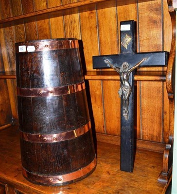 Lot 642 - A copper bound coopered barrel and a crucifix