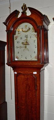 Lot 650 - A George III oak and mahogany crossbanded thirty hour longcase clock with arched pediment above...