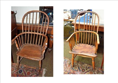 Lot 670 - Two 19th century ash and elm stick back Windsor chairs