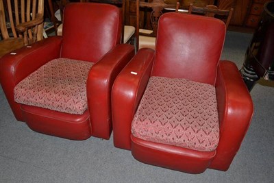 Lot 721 - A pair of 1930's red leatherette box shaped chairs