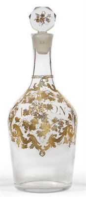 Lot 8 - A Mallet Decanter and Stopper, circa 1770, gilt in the atelier of James Giles with a label...