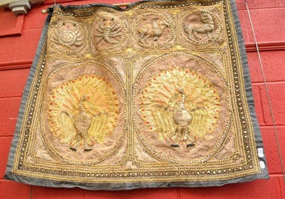 Lot 767 - Eastern wall hanging embroidered with peacocks and sequin decoration