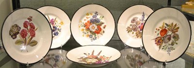 Lot 14 - A Set of Six Pearlware Dessert Plates, possible Swansea, circa 1820, painted in colours with sprays