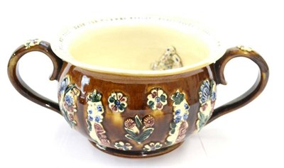 Lot 16 - A Measham Bargeware Twin-Handled Chamber Pot, dated 1884, of ovoid form, the rim inscribed PICK...
