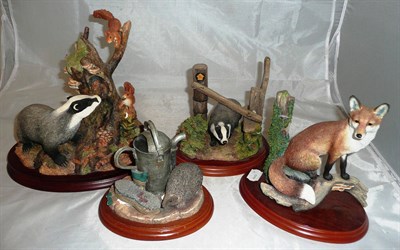 Lot 24 - Four Border Fine Arts models Badger and squirrels 'Hidden Treasures', Ltd. edition No. 110/35...