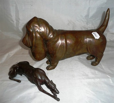 Lot 26 - Rita Flanagan - Bronze figure of a basset hound and Emily Hope - Bronze figure of a grey hound...