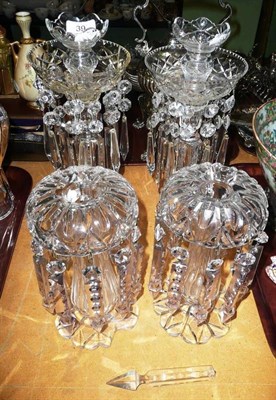 Lot 39 - Two pairs of Victorian clear glass lustres