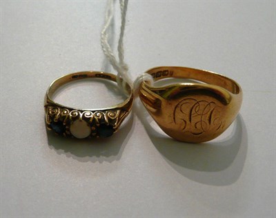 Lot 53 - A gents 18ct signet ring and a Victorian 9ct ring