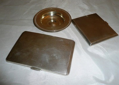 Lot 81 - Two silver cigarette cases and a silver dish