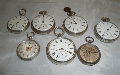 Lot 84 - Five silver pocket watches and two fob watches