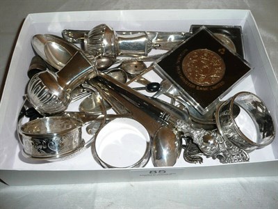 Lot 85 - A quantity of silver items including teaspoons, two peppers, etc, gross weight 11oz
